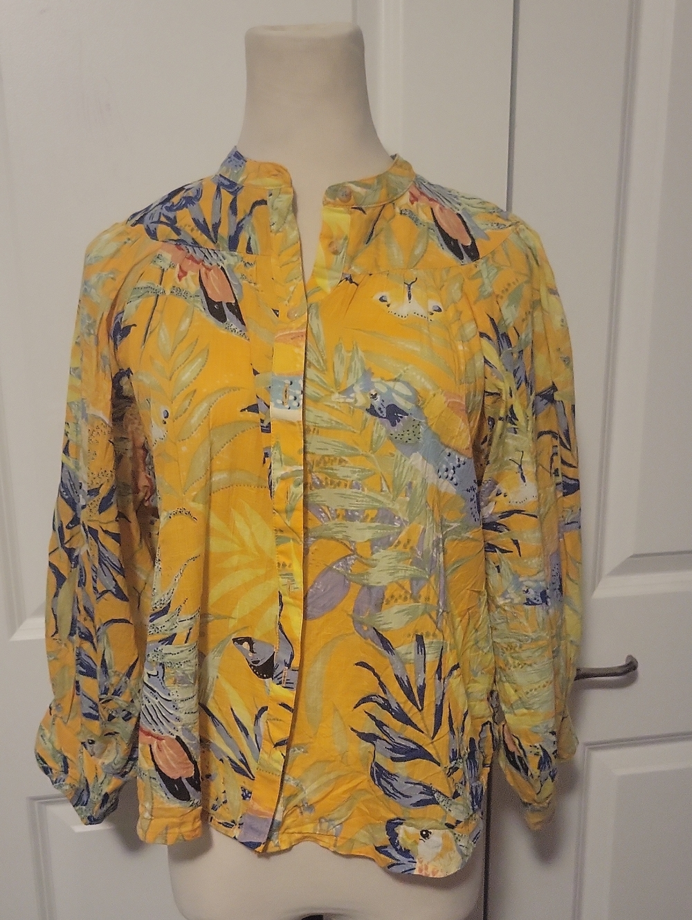 Anthropologie Yellow Tropical Print Button-Front Shirt